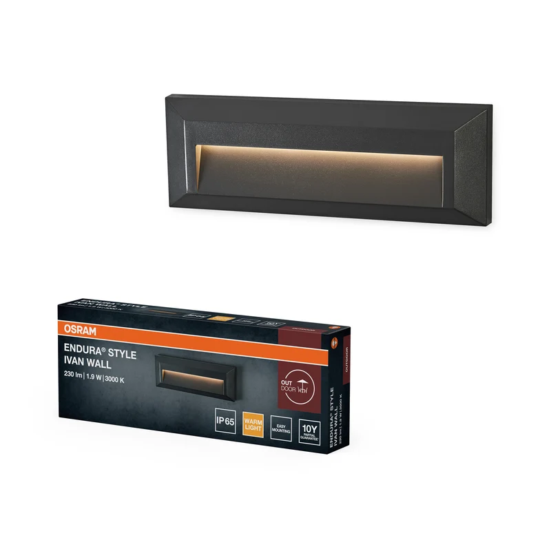OSRAM ENDURA STYLE IVAN WALL Außenbeleuchtung, 1,9W, 85lm, Wandleuchte, dunkelgrau, IP65 Schutzklasse, 3. 000K Farbtemperatur, warmweiße Lichtfarbe