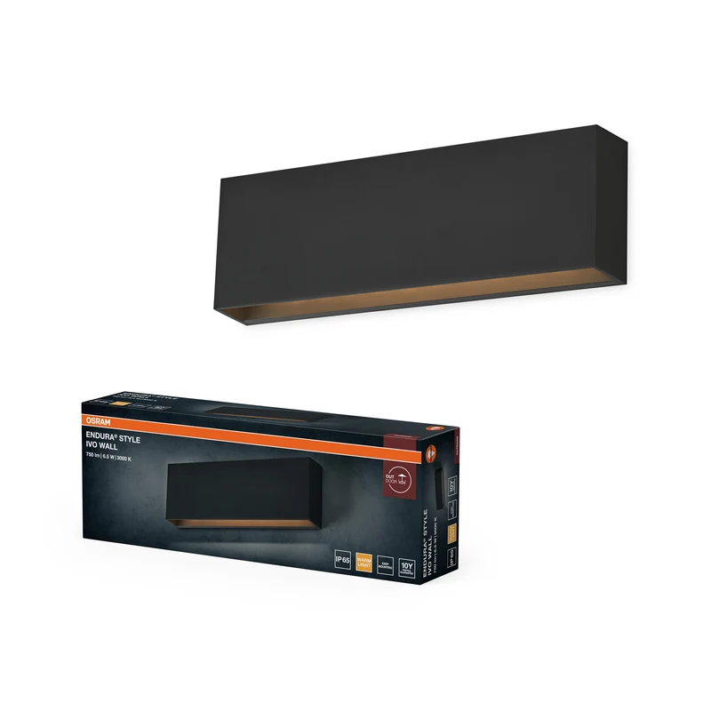 OSRAM ENDURA STYLE IVO WALL Außenbeleuchtung, 6,5W, 400lm, Wandleuchte, dunkelgrau, IP65 Schutzklasse, 3. 000K Farbtemperatur, warmweiße Lichtfarbe