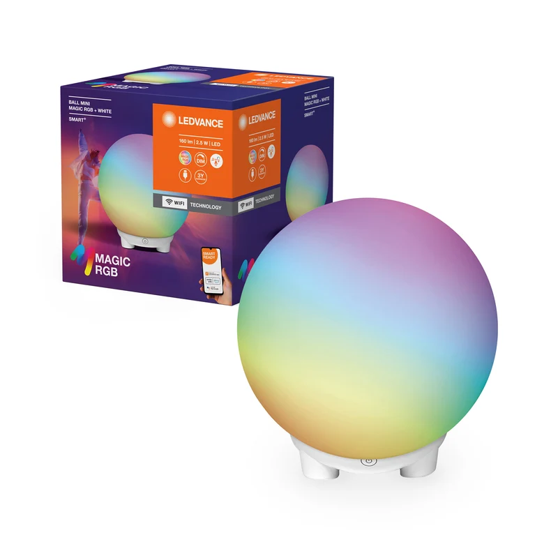 LEDVANCE SMART+ WIFI BALL LIGHT Mood- & Tischleuchte, schwarz, 4W, 130lm, dynamischer Magic RGB Lichteffekt, zwei Lichtquellen, dimmbar, lange Lebensdauer, einfache Montage, App-steuerbar, IP20