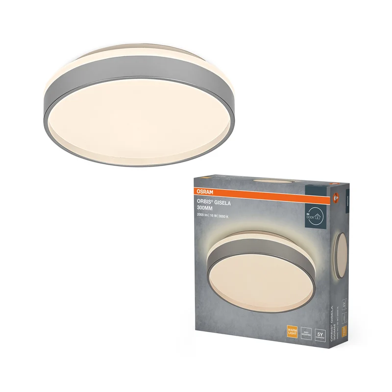 OSRAM Orbis Gisela Deckenleuchte, 300 mm, 16W, 3000K, Warmweiß, Silber