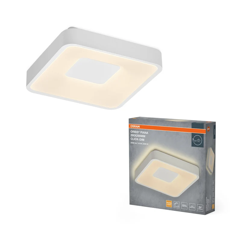 OSRAM Orbis Piana Deckenleuchte, 290x290 mm, 16W, 3000K, Warmweiß, Click dimmbar, Weiß