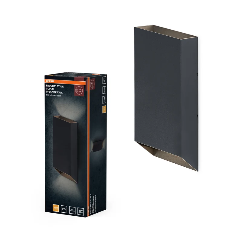 OSRAM Außenwandleuchte, Außenwandleuchte, Dunkelgrau, 10 W, 3000 K, 690 lm, 220° Abstrahlwinkel, IP54, 50. 000 h Lebensdauer, Glas Diffusor
