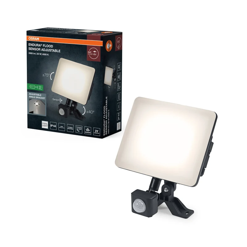 OSRAM ENDURA Flood Sensor Adjustable LED-Fluter, 30W, 2550lm, 4000K Kaltweiß, Bewegungsmelder, Schwarz, Aluminium, IP44