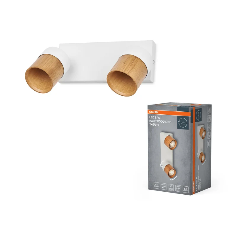 OSRAM LED Spot Half Wood Line Deckenleuchte 2xGU10 Weiß und Holzdekor