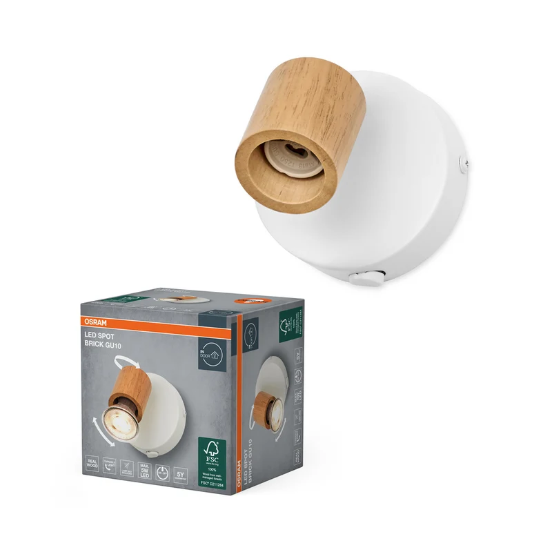 OSRAM LED Spot Brick Wandleuchte 1xGU10 Weiß und Holz
