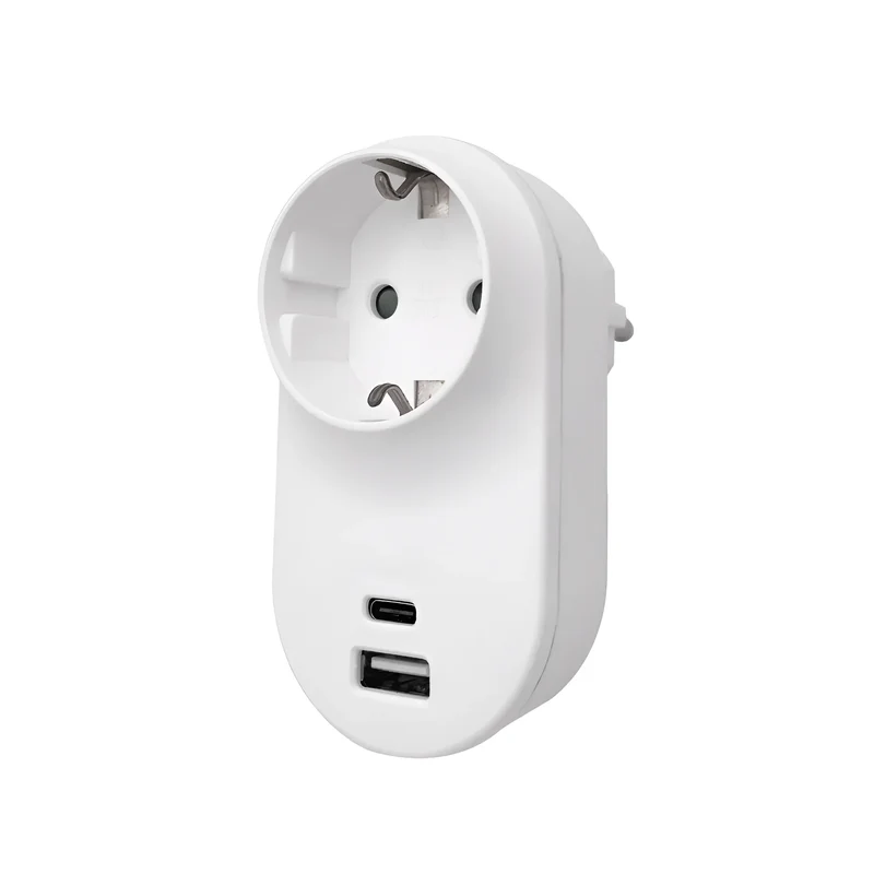 Braytron Schuko-Steckdosenadapter mit USB-C & USB-A 3,4A Schnellladung – Weiß