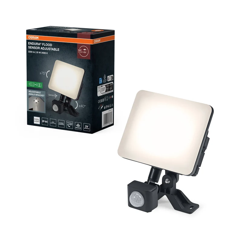 OSRAM ENDURA Flood Sensor Adjustable LED-Fluter, 20W, 1700lm, 4000K Kaltweiß, Bewegungsmelder, Schwarz, Aluminium, IP44