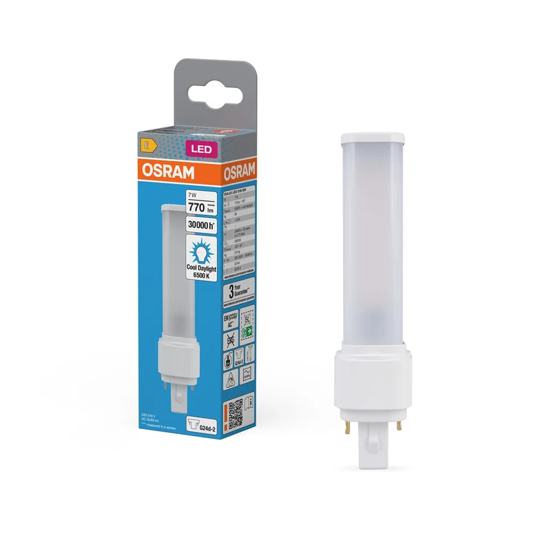 OSRAM DULUX LED D18 EM & AC MAINS Stablampe, 7W, 6500K, Kaltweiß, G24D-2