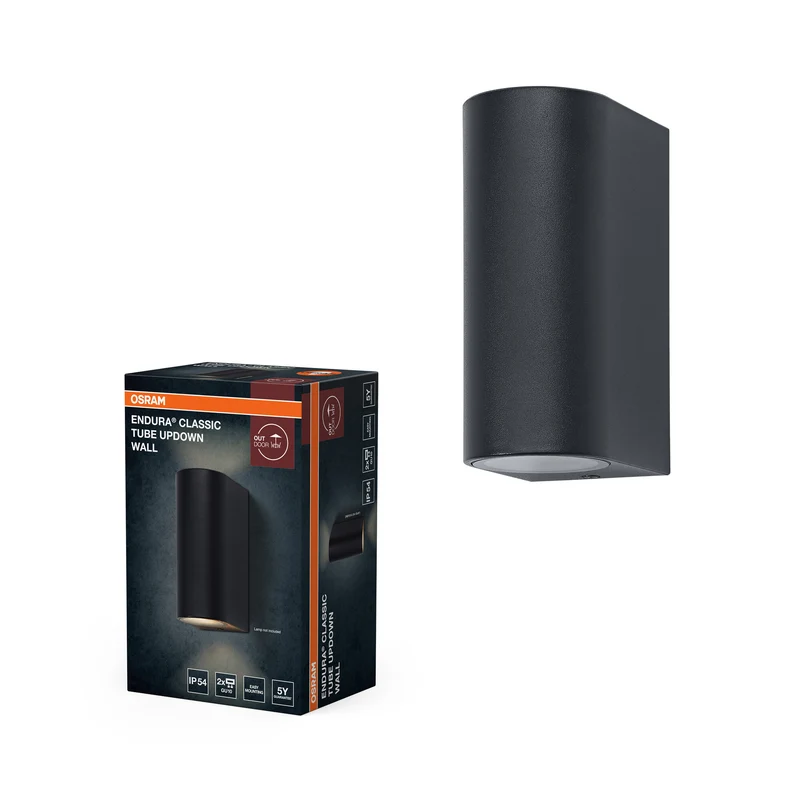 OSRAM Außenwandleuchte, Außenwandleuchte, Dark Grey, GU10, 2x5 W max. , IP54, Glas, 25. 000 h Lebensdauer, Carbon Fibre nylon, IK06