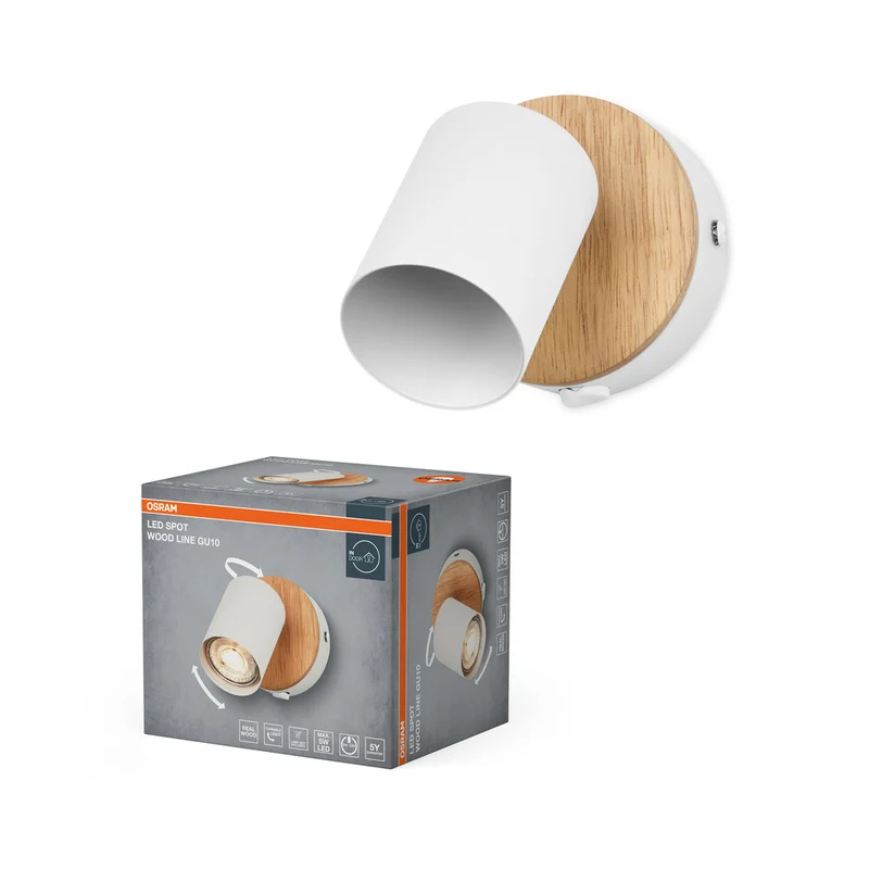 OSRAM LED Spot Wood Line Wandleuchte 1xGU10 Weiß und Holzdekor