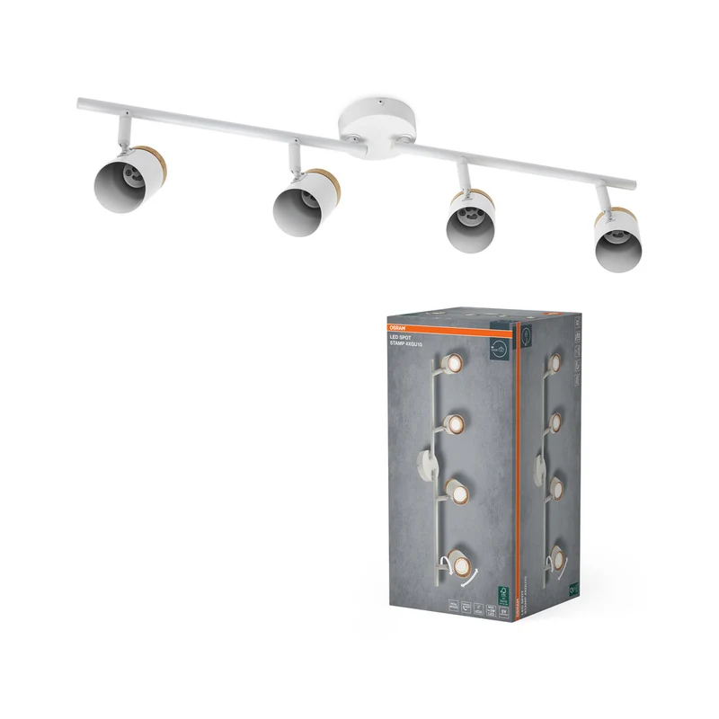 OSRAM LED Spot Stamp Deckenleuchte 4xGU10 Weiß und Holz