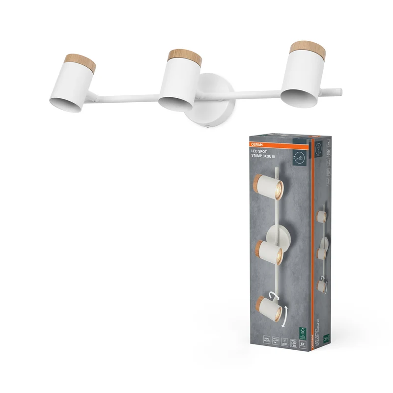 OSRAM LED Spot Stamp Deckenleuchte 3xGU10 Weiß und Holz