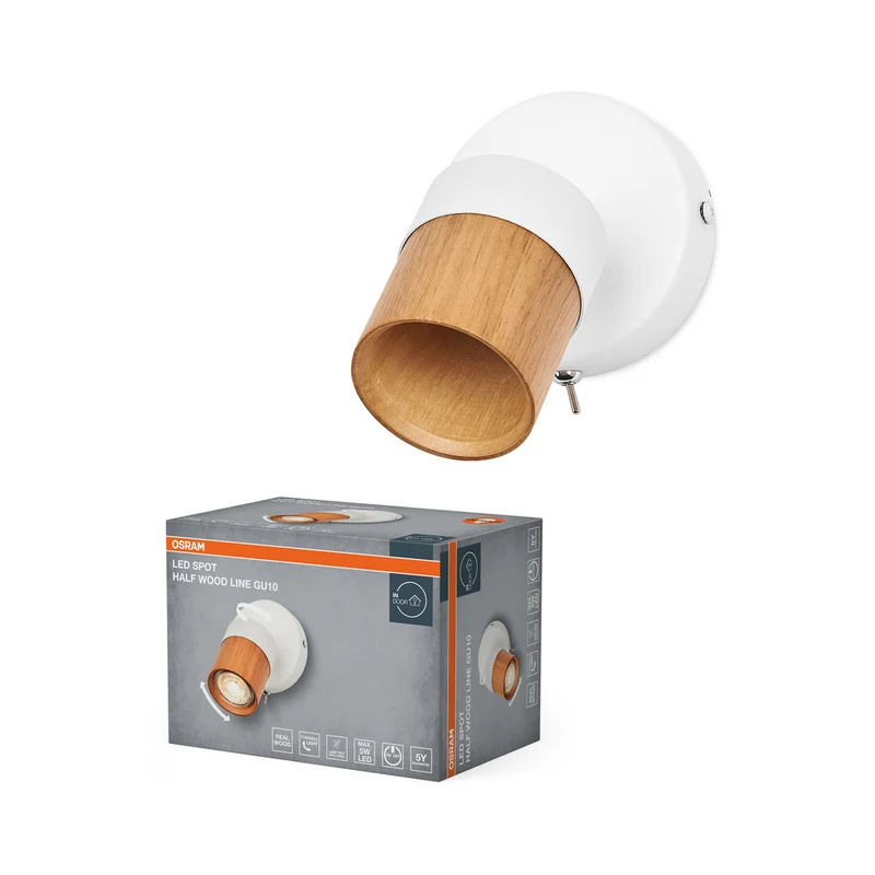 OSRAM LED Spot Half Wood Line Wandleuchte 1xGU10 Weiß und Holzdekor
