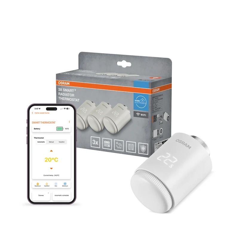 OSRAM SMART+ WIFI smarter Heizungsthermostat, 4.5V, Weiß, 3er Pack, 2. Generation