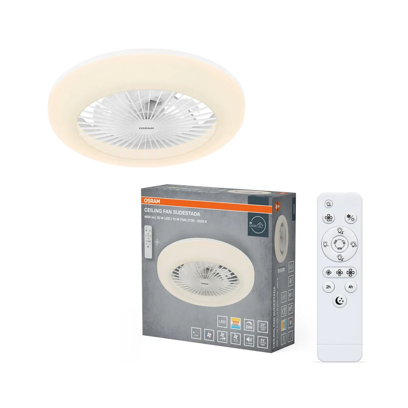 OSRAM LED Deckenventilator Sudestada, Weiß, 45W, 2700-6500K, 2700 lm, 450mm, CCT