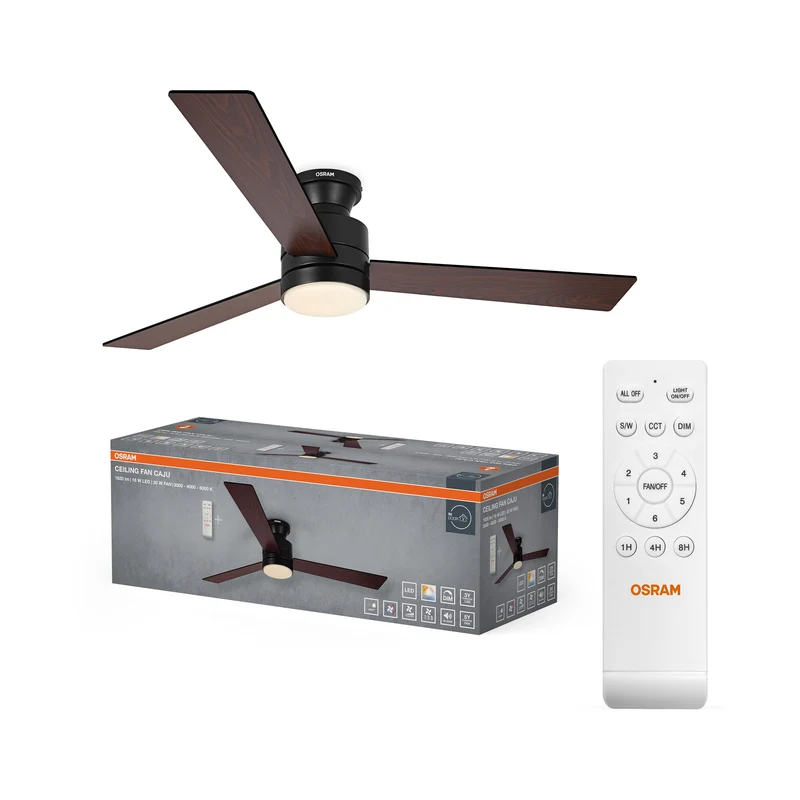 OSRAM LED Deckenventilator Caju, Schwarz-Holz, 48W, 1320mm, 1120lm, CCT