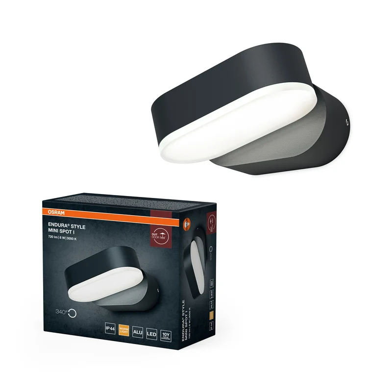 OSRAM ENDURA Style Mini-Spot helle und funktionale LED-Outdoor-Wandleuchte in Dunkelgrau mit 340° drehbarem Kopf, IP44-Schutz, ideal für Eingangsbeleuchtung