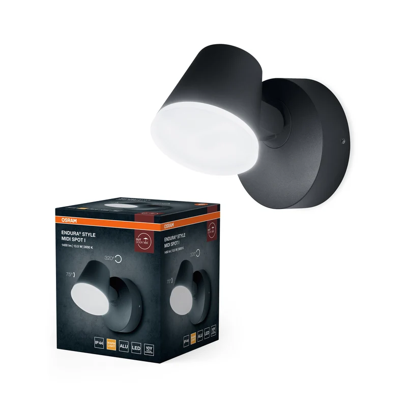 OSRAM Midi LED Spot Außen, warmweiß 3000 K, Außenleuchte, 13. 5W, drehbarer Kopf, IP44, 800lm, Aluminiumdruckguss, Dunkelgrau
