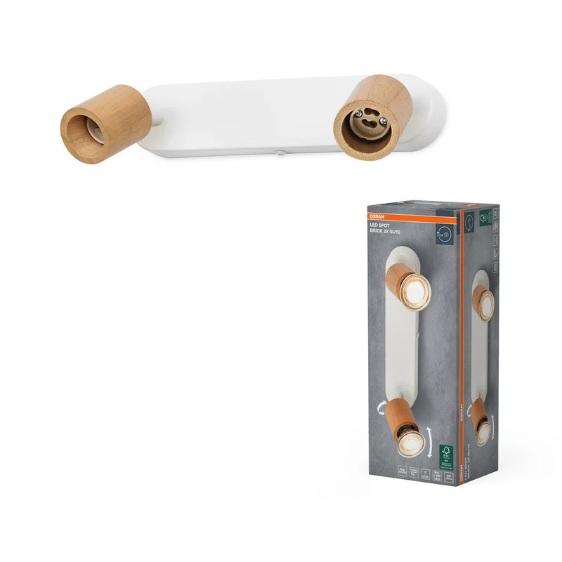 OSRAM LED Spot Brick Deckenleuchte 2xGU10 Weiß und Holz