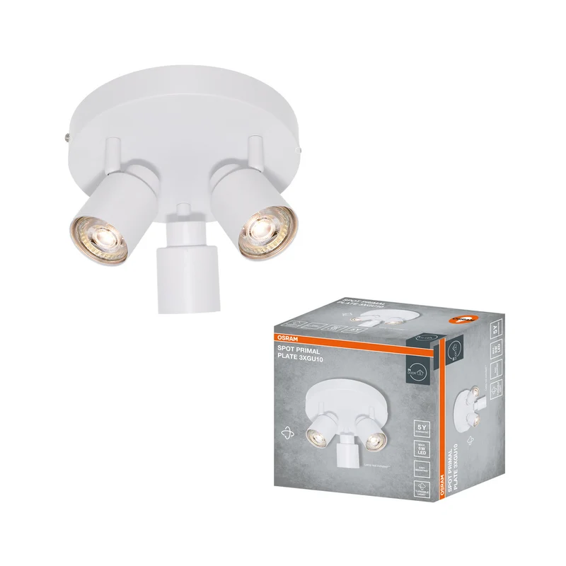OSRAM 3-Punkt LED Spot PRIMAL Plate, Leuchte, 3xGU10, Weiß