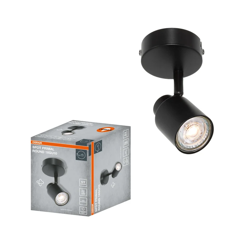 OSRAM 1-Punkt LED Spot PRIMAL Round, Leuchte, 1xGU10, Schwarz