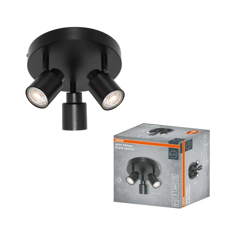 OSRAM 3-Punkt LED Spot PRIMAL Plate, Leuchte, 3xGU10, Schwarz