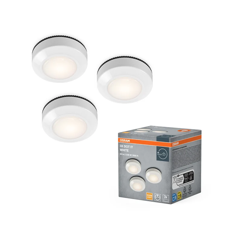 OSRAM DOT-it mobile LED Leuchte, batteriebetrieben, 0,68W, 3000K, Warmweiß, 3er Pack