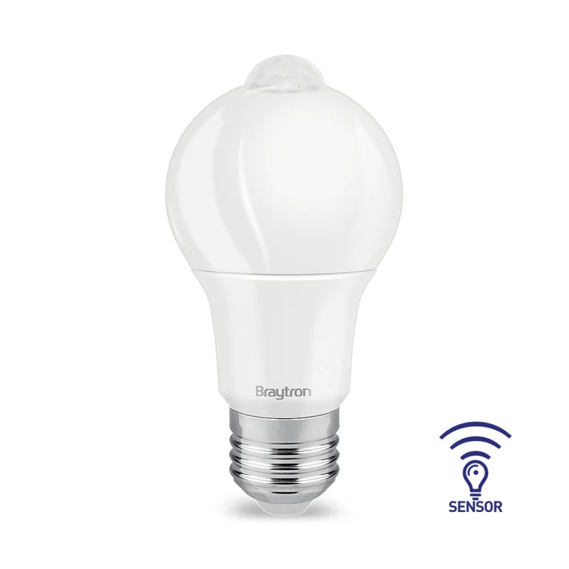 Braytron LED-Lampe E27 9W A60 3000K Warmweiß 806 lm mit Bewegungssensor – Weiß