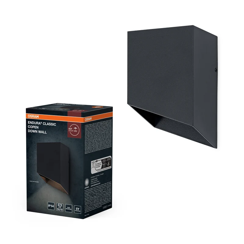 OSRAM Außenwandleuchte Außenwandleuchte, Dunkelgrau, GU10-Fassung, IP54, Aluminiumgehäuse, Glasabdeckung, 84 mm Länge, 135 mm Höhe, 73 mm Breite, 25. 000 h Lebensdauer