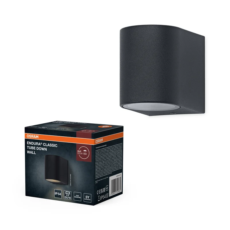 ENDURA Classic Tube Außenwandleuchte, Dark Grey, GU10-Fassung, IP54, Glasabdeckung, Carbon Fibre Nylon-Gehäuse, 0-5 W geeignet, 25. 000 h Lebensdauer, montagefertig.