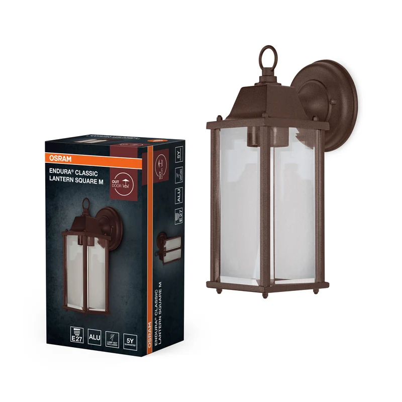 OSRAM Außenwandleuchte, Rust, E27, Aluminiumgehäuse, Glasabdeckung, IP43, 220–240 V, 105 mm Länge, 150 mm Breite, 293 mm Höhe, 1 Leuchtmittel, Mounting screws