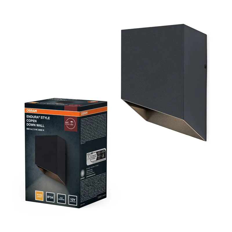 OSRAM Außenwandleuchte, Dunkelgrau, 5 W, 320 lm, 3000 K, IP54, 75° Abstrahlwinkel, 50. 000 h Lebensdauer