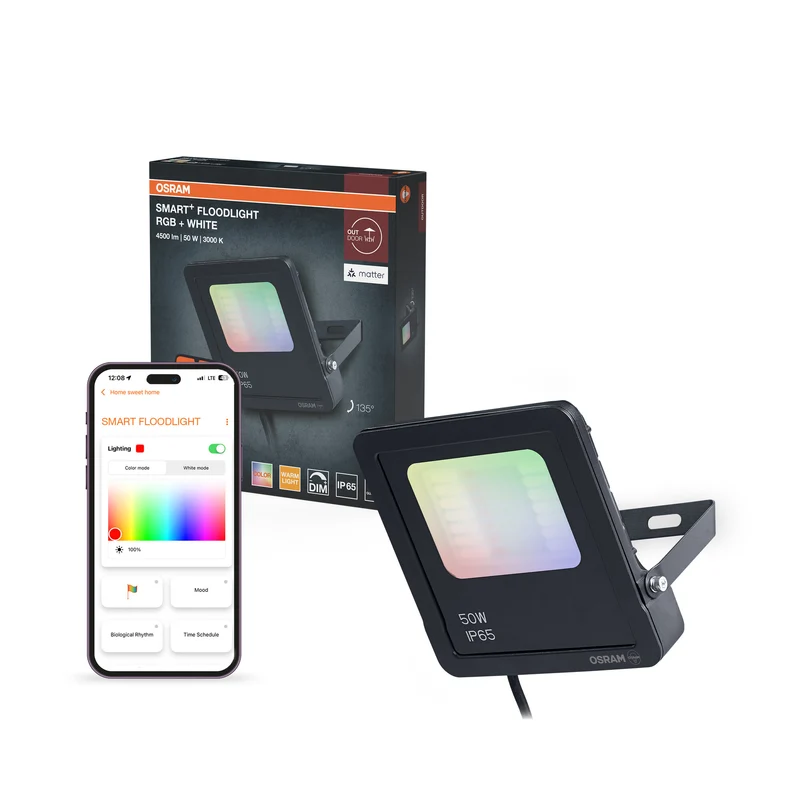 OSRAM SMART+ MATTER Floodlight LED-Fluter, 10W, 800lm, RGBW 16 Mio. Farben, 3000K, WiFi, Matter, Alexa/Google, IP65