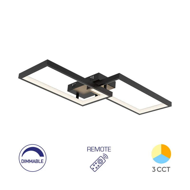 Braytron LED Deckenleuchte Nela 40W 4400 lm 3CCT dimmbar mit Fernbedienung Rechteck – Schwarz