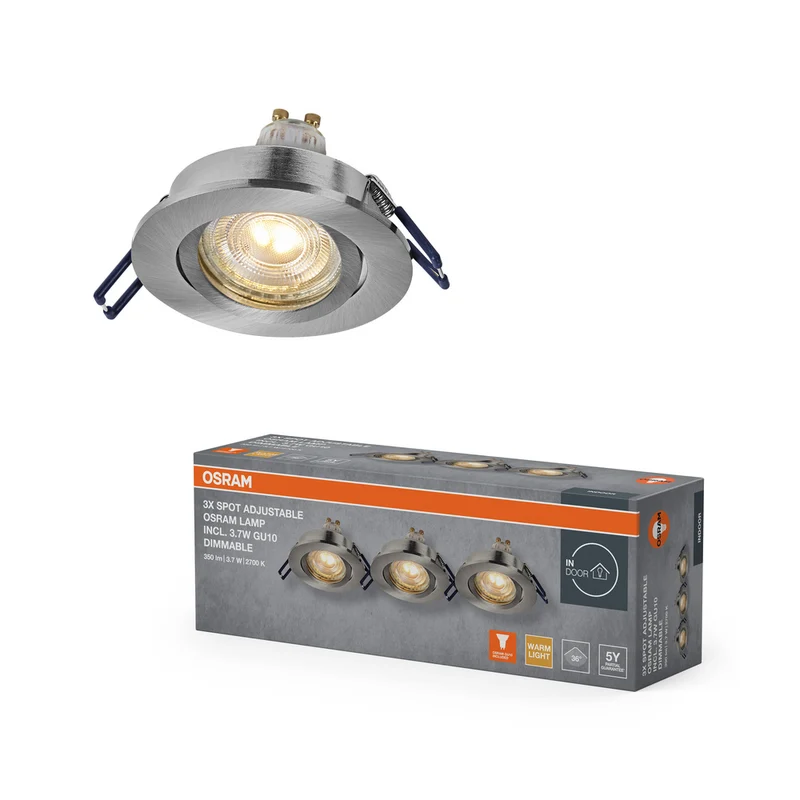 OSRAM LED Spot Recess Einbaustrahler Set GU10 Click-Dim schwenkbar 3.7W Satin-Nickel