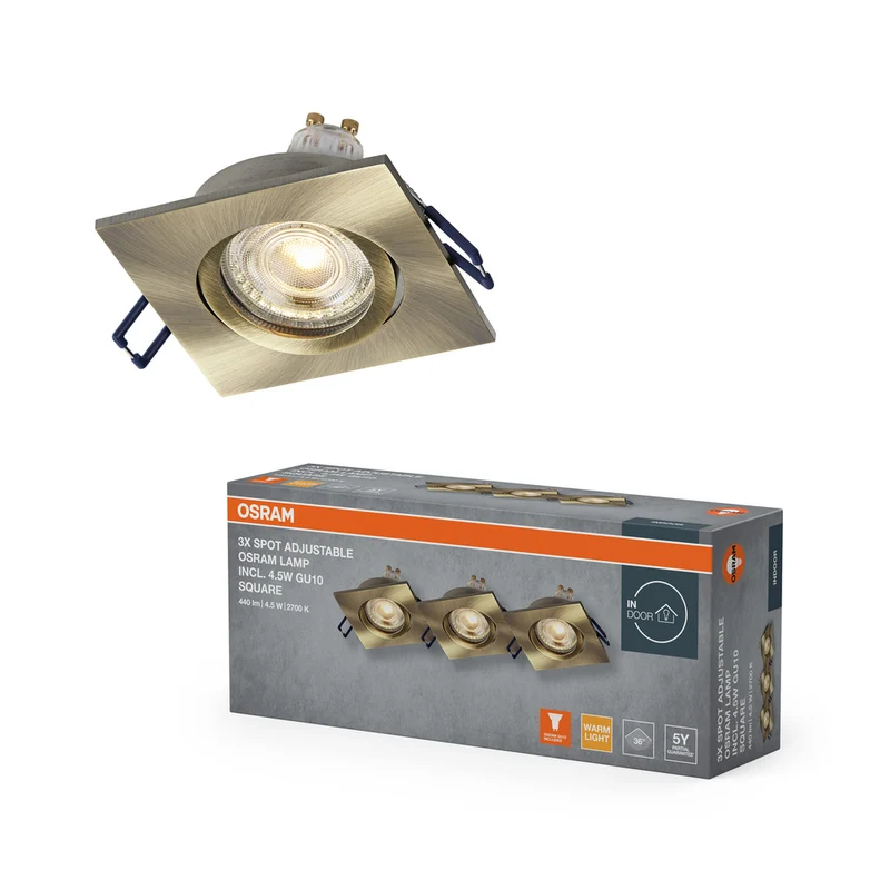 OSRAM LED Spot Recess Einbaustrahler Set GU10 schwenkbar Square Click 4.5W Grünmessing ⌀68 mm