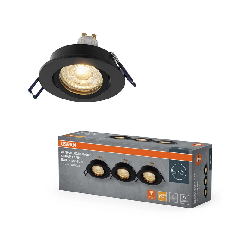 OSRAM LED Spot Recess Einbaustrahler Set GU10 schwenkbar Click 4.5W Schwarz ⌀68 mm
