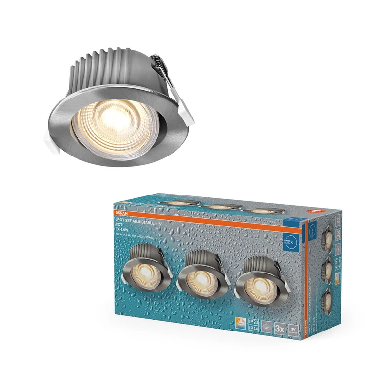 OSRAM LED Spot Recess Bad Einbaustrahler Set CCT IP44 schwenkbar 4.9W 36° Satin-Nickel ⌀68 mm