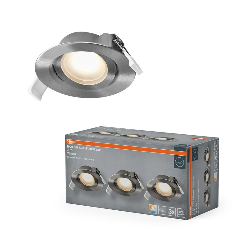 OSRAM LED Spot Recess Einbaustrahler Set CCT schwenkbar 4.9W 120° Satin-Nickel ⌀75 mm