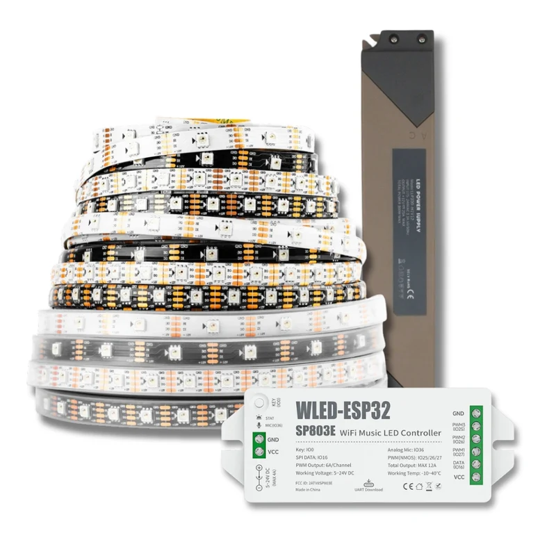 LED-Bundle: WS2815 RGB LED-Streifen 12V inkl. WLED-Controller & Netzteil
