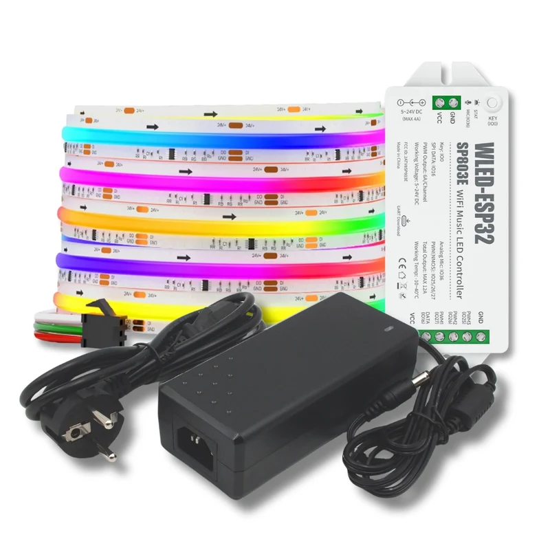 LED-Bundle: Adressierbarer 3m COB RGB LED-Streifen 24V inkl. WLED-Controller & Netzteil