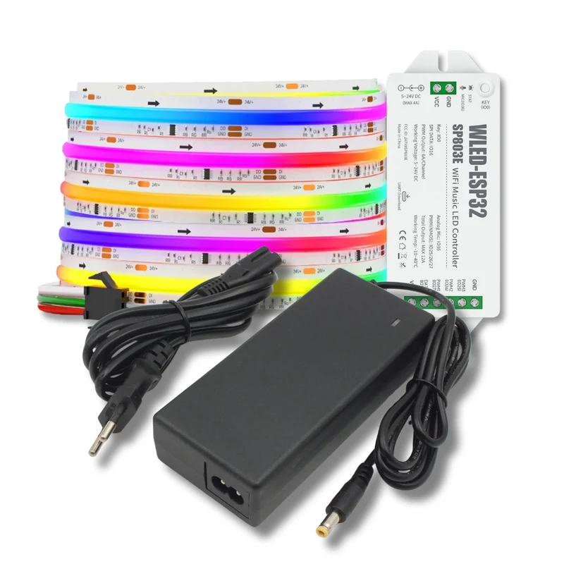 LED-Bundle: Adressierbarer 5m COB RGB LED-Streifen 24V inkl. WLED-Controller & Netzteil