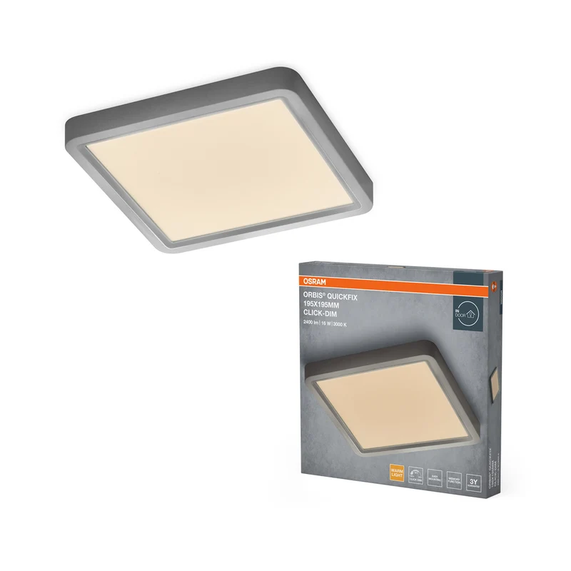 OSRAM Orbis Quickfix Square Deckenleuchte 195x195 mm 16W Click-Dim Silber