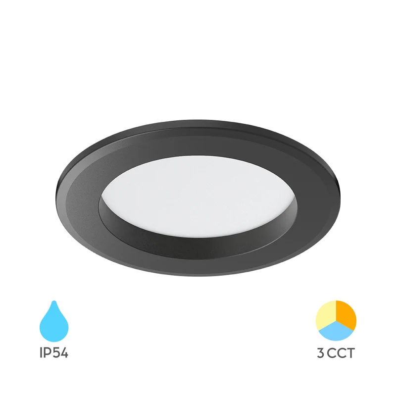 Braytron LED-Einbaustrahler 9W 3CCT IP54 Ø90mm – Schwarz