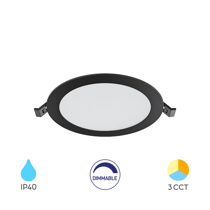 Braytron LED-Einbaupanel 12W rund Ø170 CCT dimmbar IP40 – Schwarz