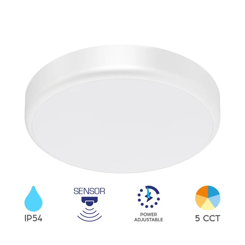 Braytron LED Deckenleuchte 20W 5CCT IP65 mit Bewegungsmelder rund Ø28 cm – Weiß