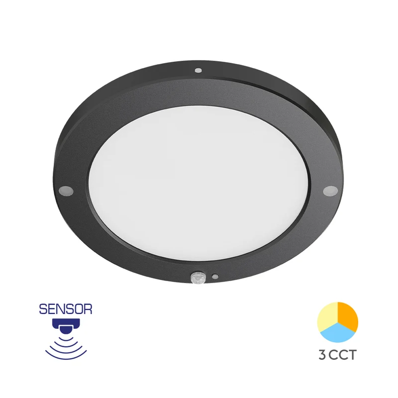 Braytron LED Einbaupanel rund 20W 3CCT mit Bewegungsmelder – Schwarz