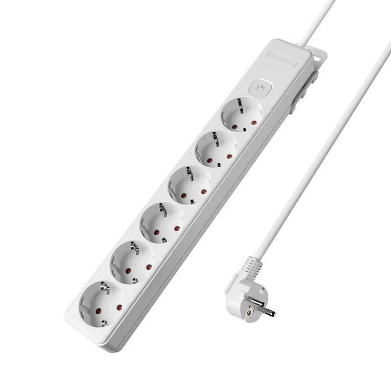 Braytron Steckdosenleiste 6-fach mit Schalter 1,5 m Kabel – Weiß