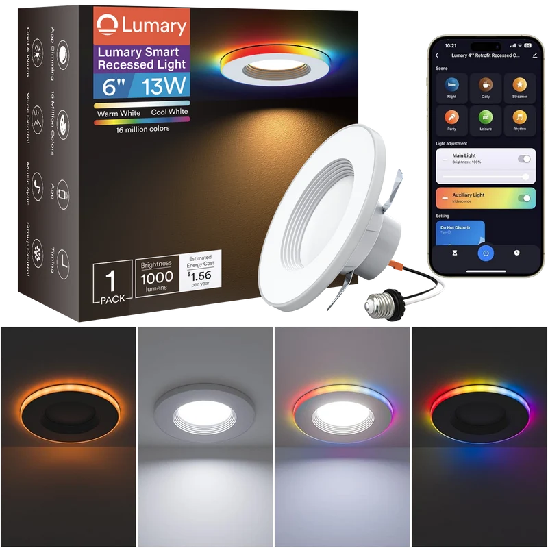 Lumary Smart RGBAI Can Light with Gradient Accent Night Light 6 inch 13W 1000lm
