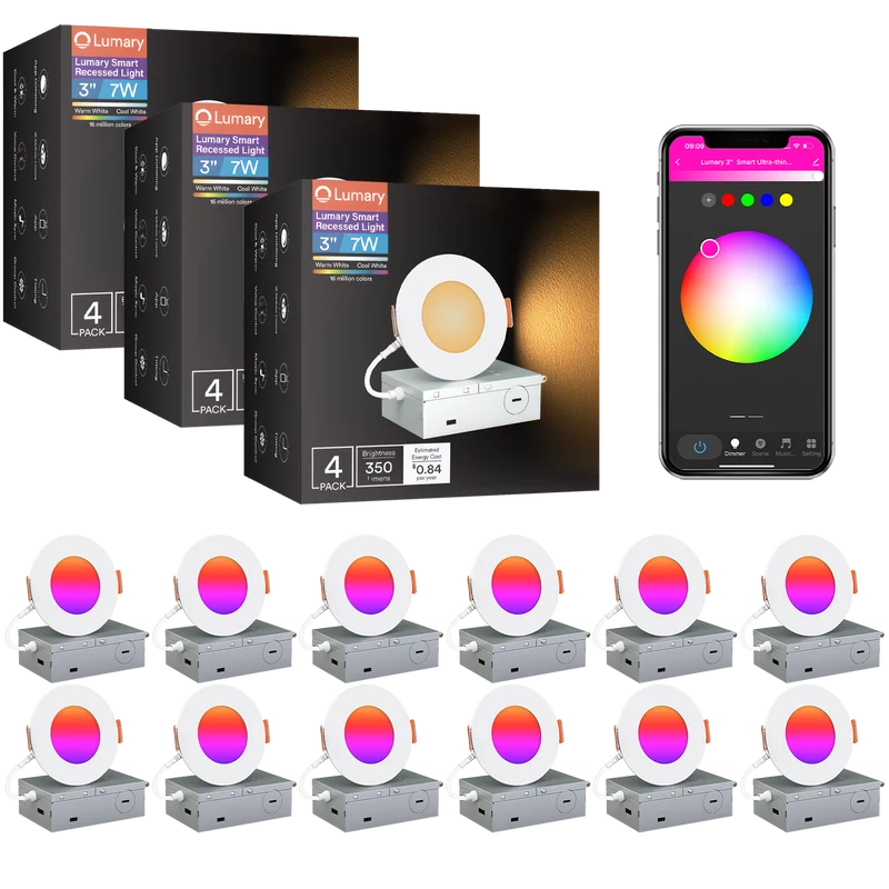 Lumary Wi-Fi Smart Canless Recessed Lighting 3 inch 12 PCS